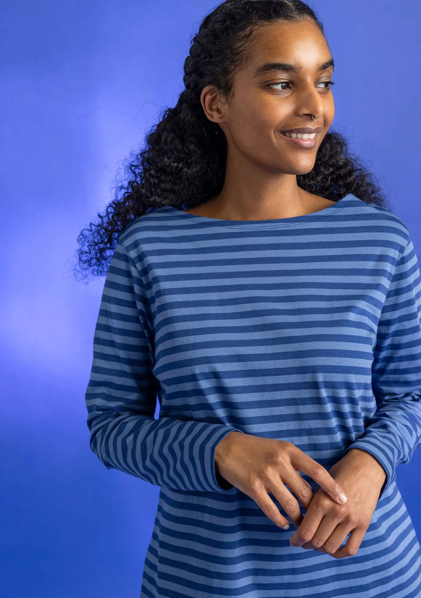 Gudrun Sjödén Pullover & Shirts>Basic-Streifenshirt aus Bio-Baumwolle Indigoblau-leinenblau