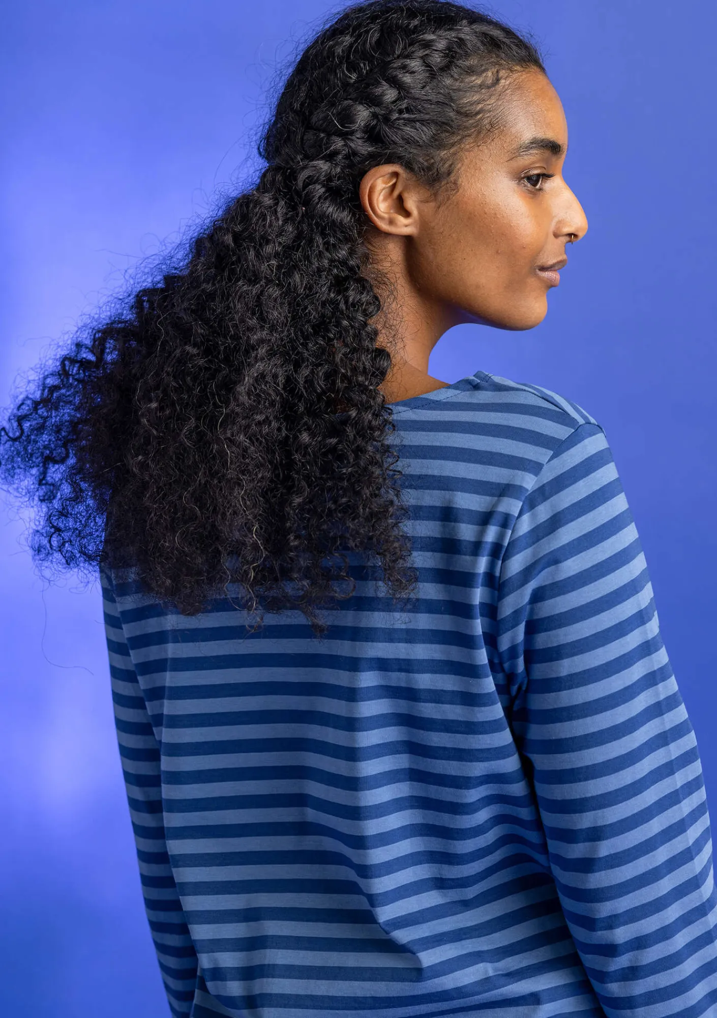 Gudrun Sjödén Pullover & Shirts>Basic-Streifenshirt aus Bio-Baumwolle Indigoblau-leinenblau