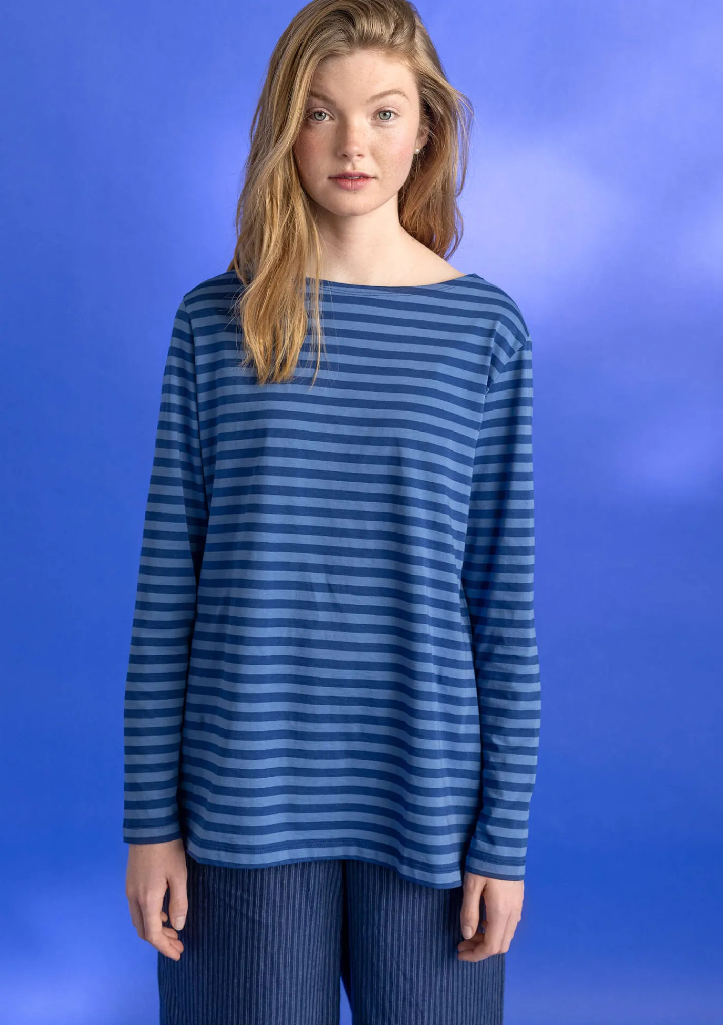 Gudrun Sjödén Pullover & Shirts>Basic-Streifenshirt aus Bio-Baumwolle Indigoblau-leinenblau