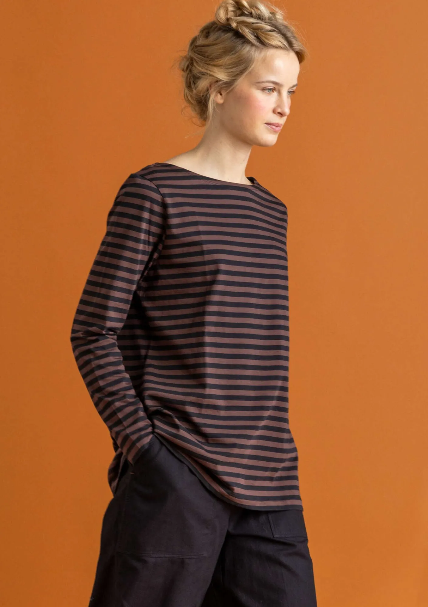 Gudrun Sjödén Pullover & Shirts>Basic-Streifenshirt aus Bio-Baumwolle Schwarz-röstkaffee
