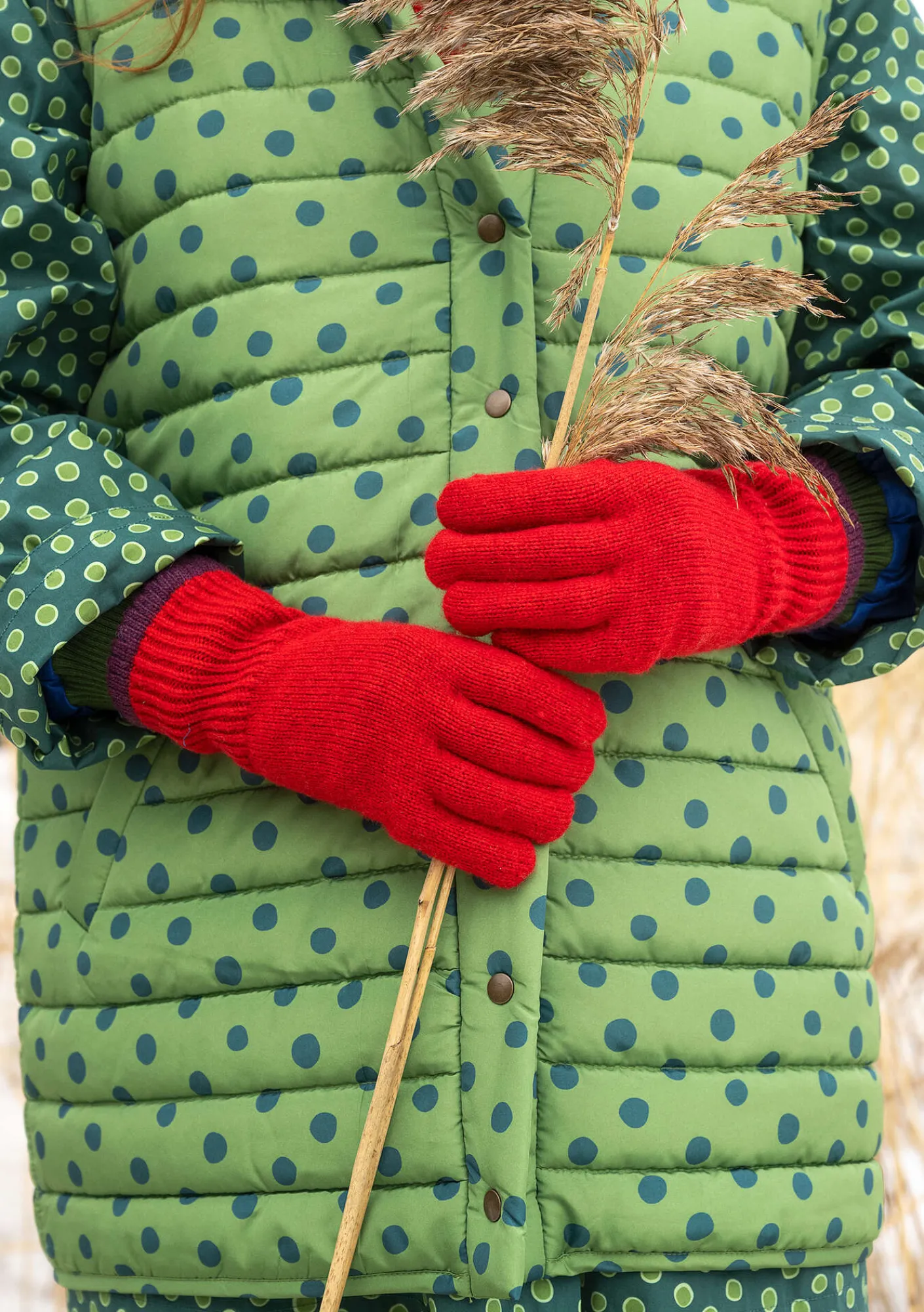 Gudrun Sjödén Accessoires>Fingerhandschuhe aus Lammwolle Tomate-melange