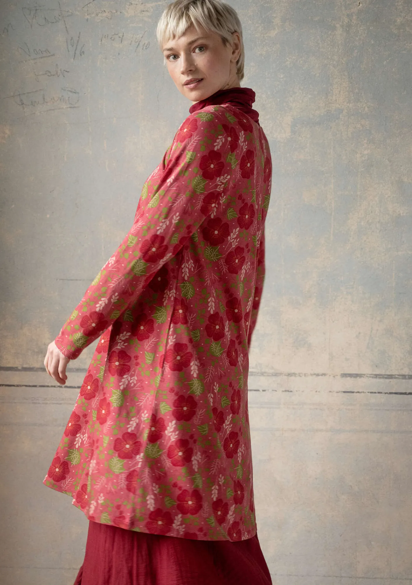 Gudrun Sjödén Kleider>Jerseykleid „Höstanemone“ aus Bio-Baumwolle/Modal Koralle