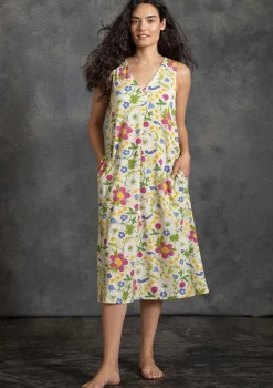 Gudrun Sjödén Kleider>Jerseykleid „Midsommarsol“ aus Bio-Baumwolle Holunderblüte