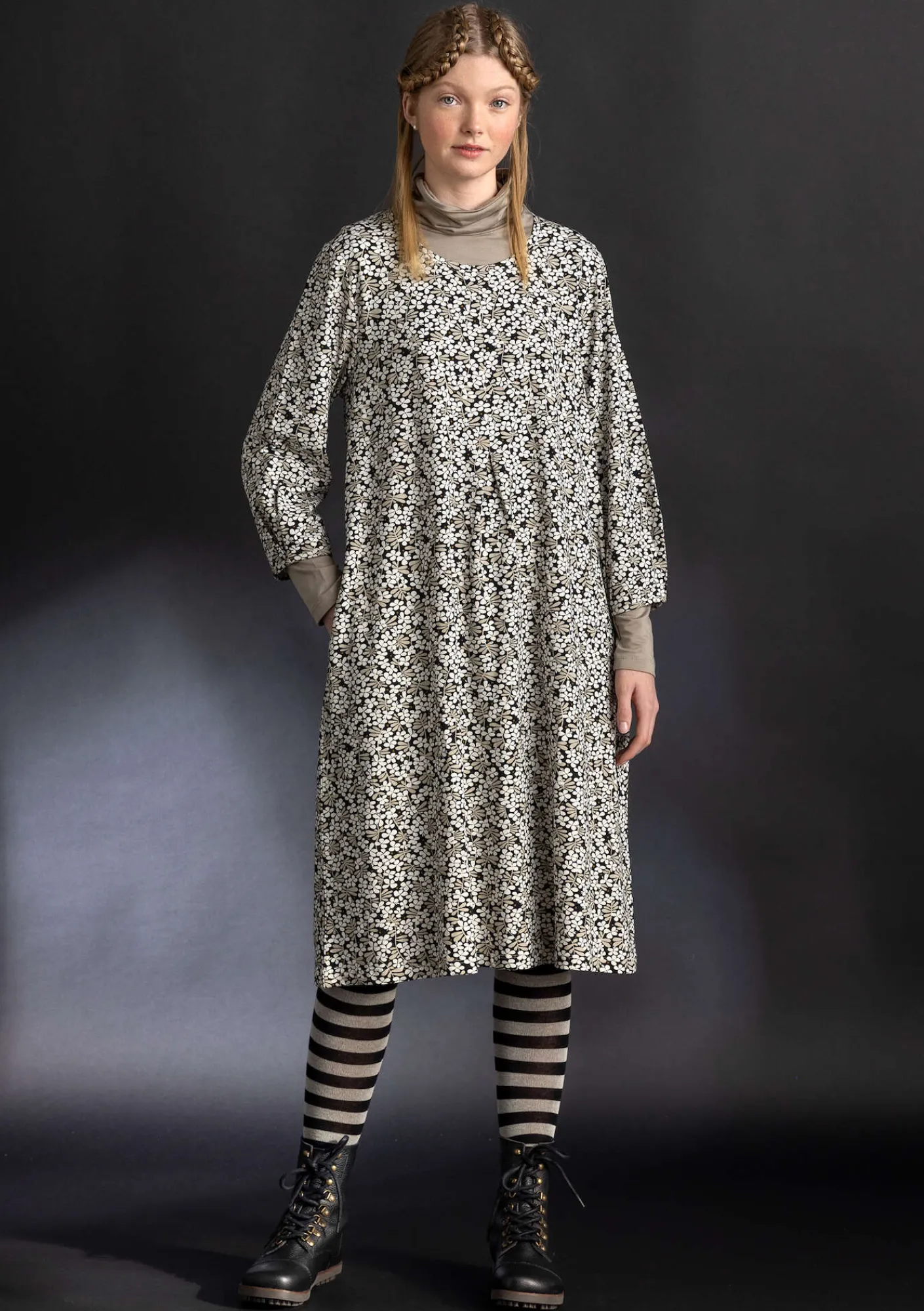 Gudrun Sjödén Kleider>Jerseykleid „Ylva“ aus Bio-Baumwolle/Elasthan Schwarz-gemustert