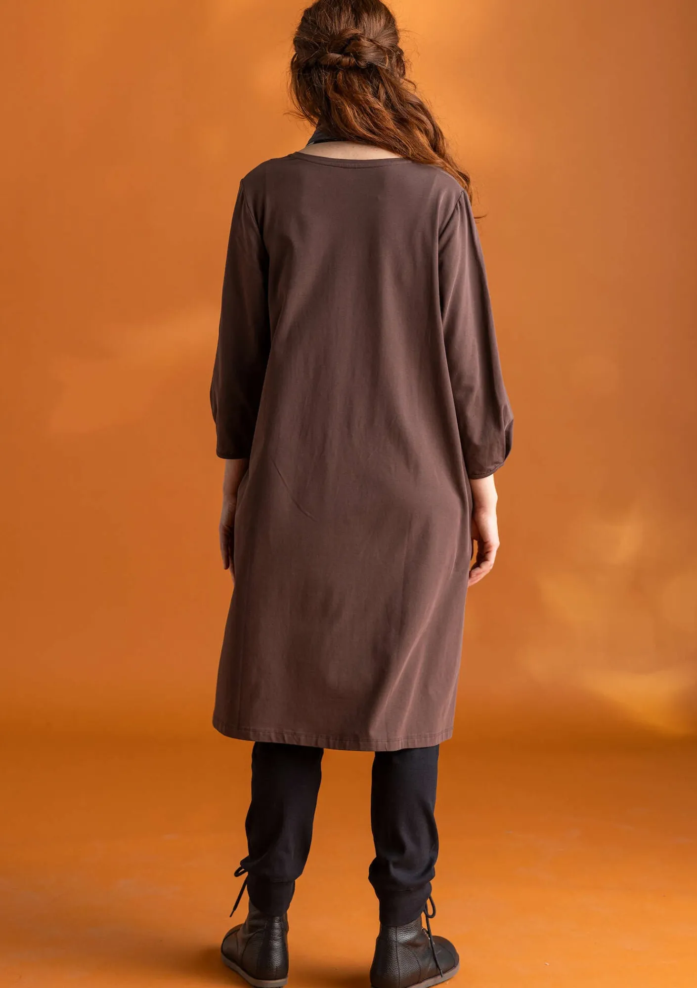 Gudrun Sjödén Kleider>Jerseykleid „Ylva“ aus Bio-Baumwolle/Elasthan Röstkaffee
