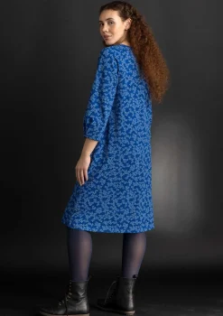 Gudrun Sjödén Kleider>Jerseykleid „Ylva“ aus Bio-Baumwolle/Elasthan Leinenblau-gemustert