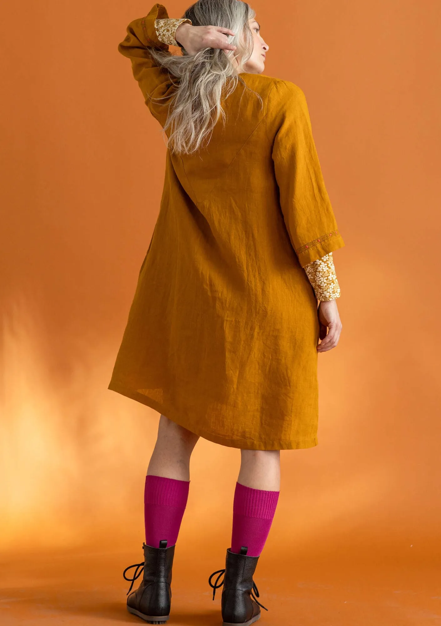 Gudrun Sjödén Kleider>Kleid „Asta“ aus Leinengewebe Senf