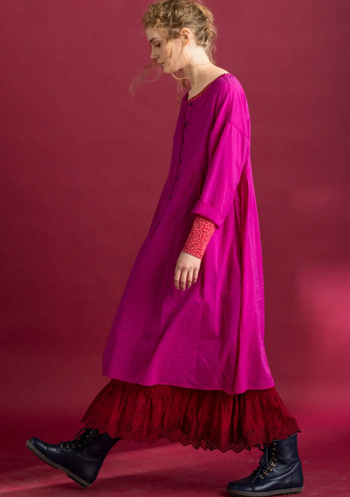 Gudrun Sjödén Kleider>Kleid „Hedda“ aus Bio-Baumwollgewebe Cerise