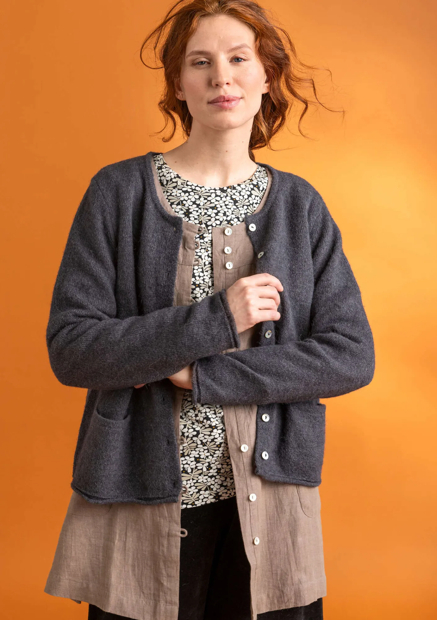 Gudrun Sjödén Strickjacken>Strickjacke aus Alpakagemisch Dunkelaschgrau-melange