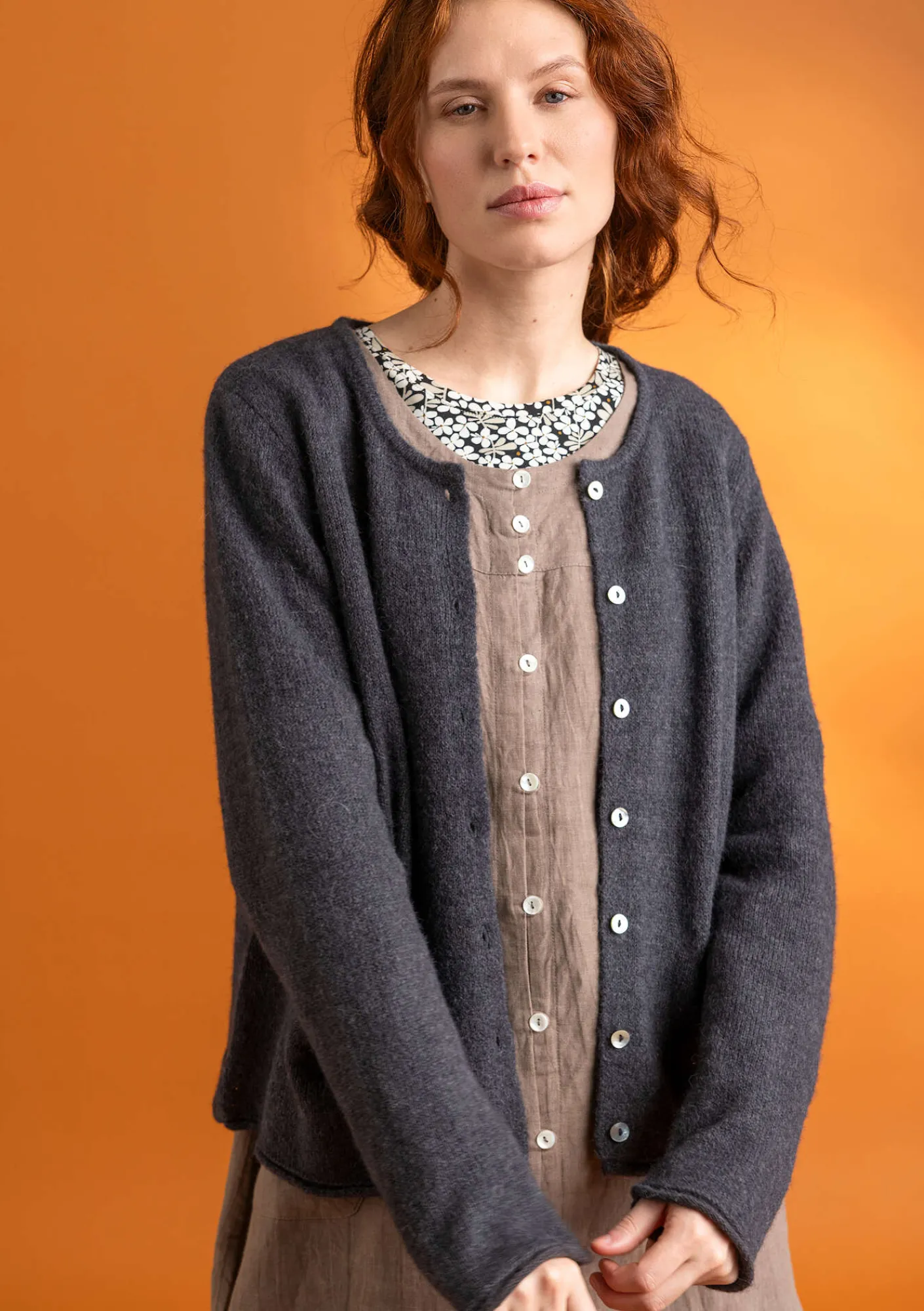 Gudrun Sjödén Strickjacken>Strickjacke aus Alpakagemisch Dunkelaschgrau-melange