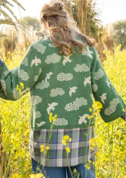 Gudrun Sjödén Strickjacken>Strickjacke „Flyttfågel“ aus Recycling-Wollmischung/Recycling-Baumwolle Meeresgrün-melange