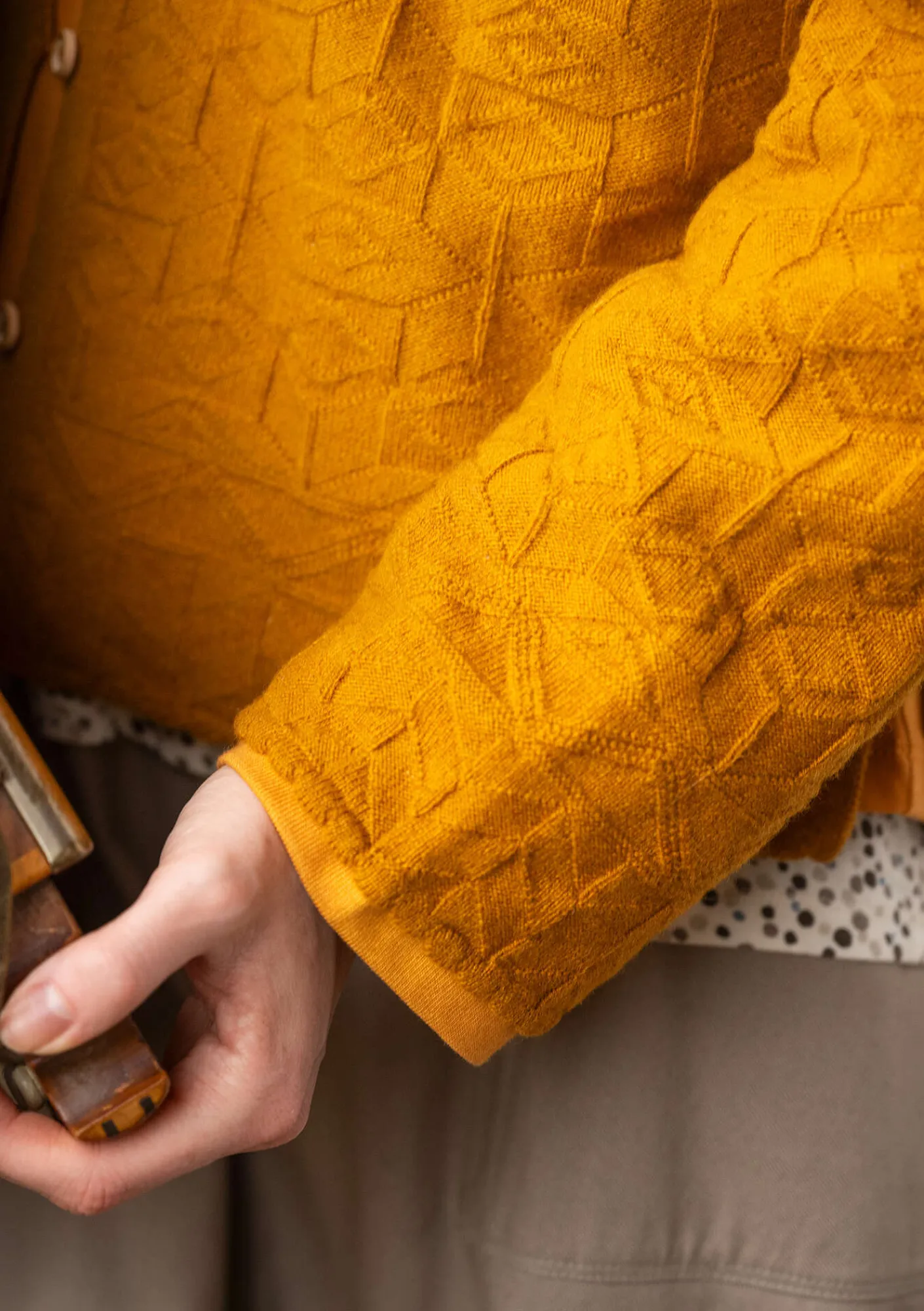 Gudrun Sjödén Strickjacken>Strickjacke „Nova“ aus Lammwolle Senf-melange