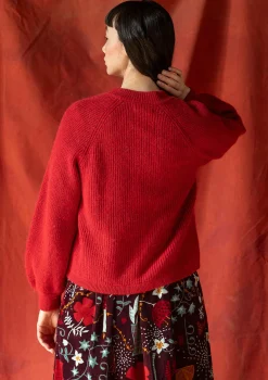 Gudrun Sjödén Strickjacken>Strickjacke „Vinternatt“ aus Bio- und Recycling-Baumwolle/Alpakawollgemisch Tomate