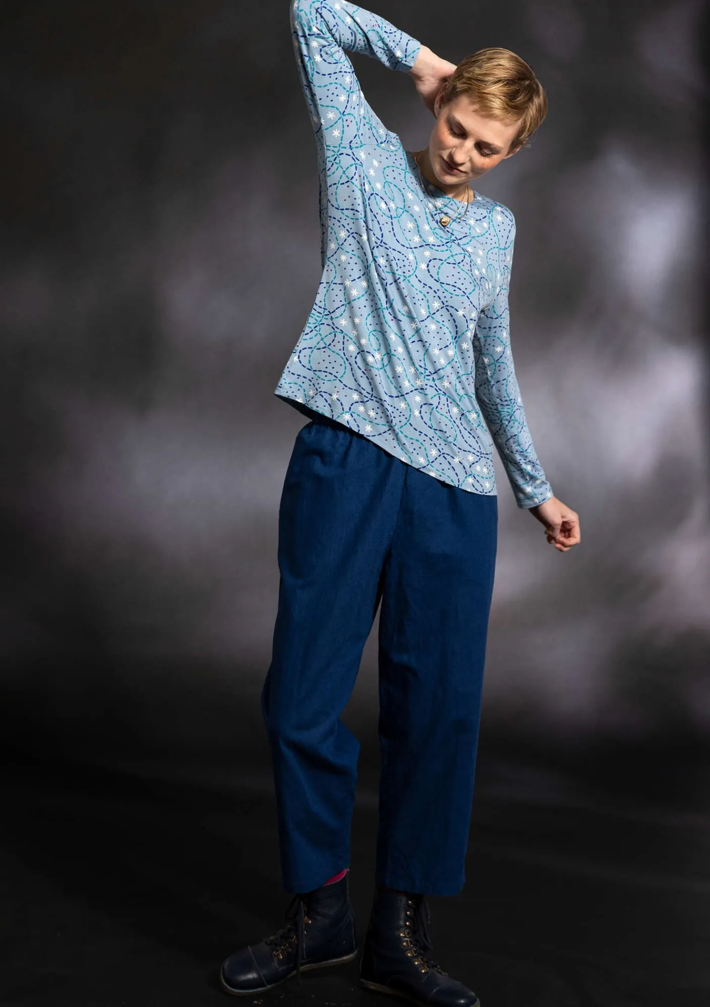 Gudrun Sjödén Hosen>Webhose aus Bio-Baumwolle/Leinen Indigoblau
