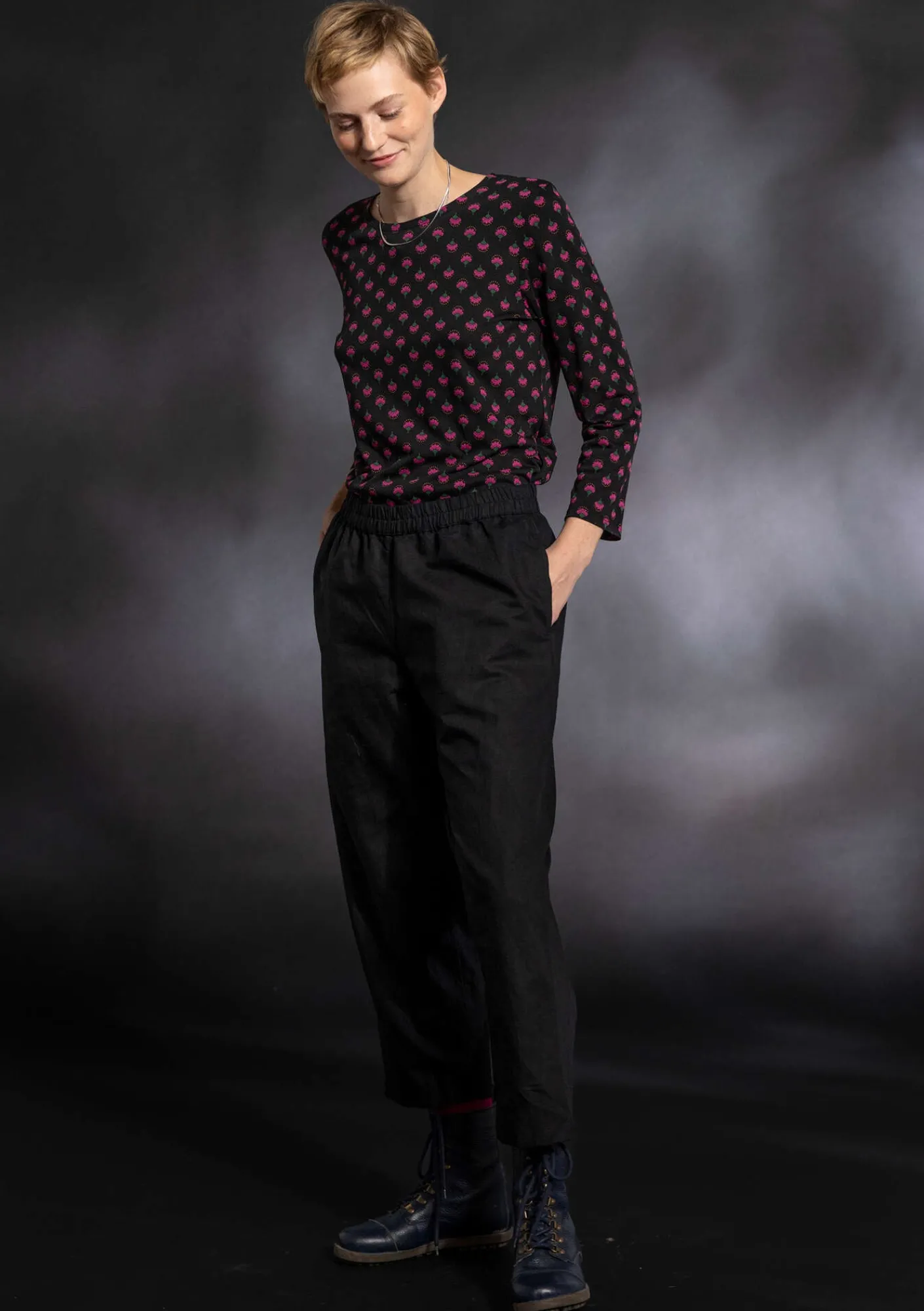 Gudrun Sjödén Hosen>Webhose aus Bio-Baumwolle/Leinen Schwarz