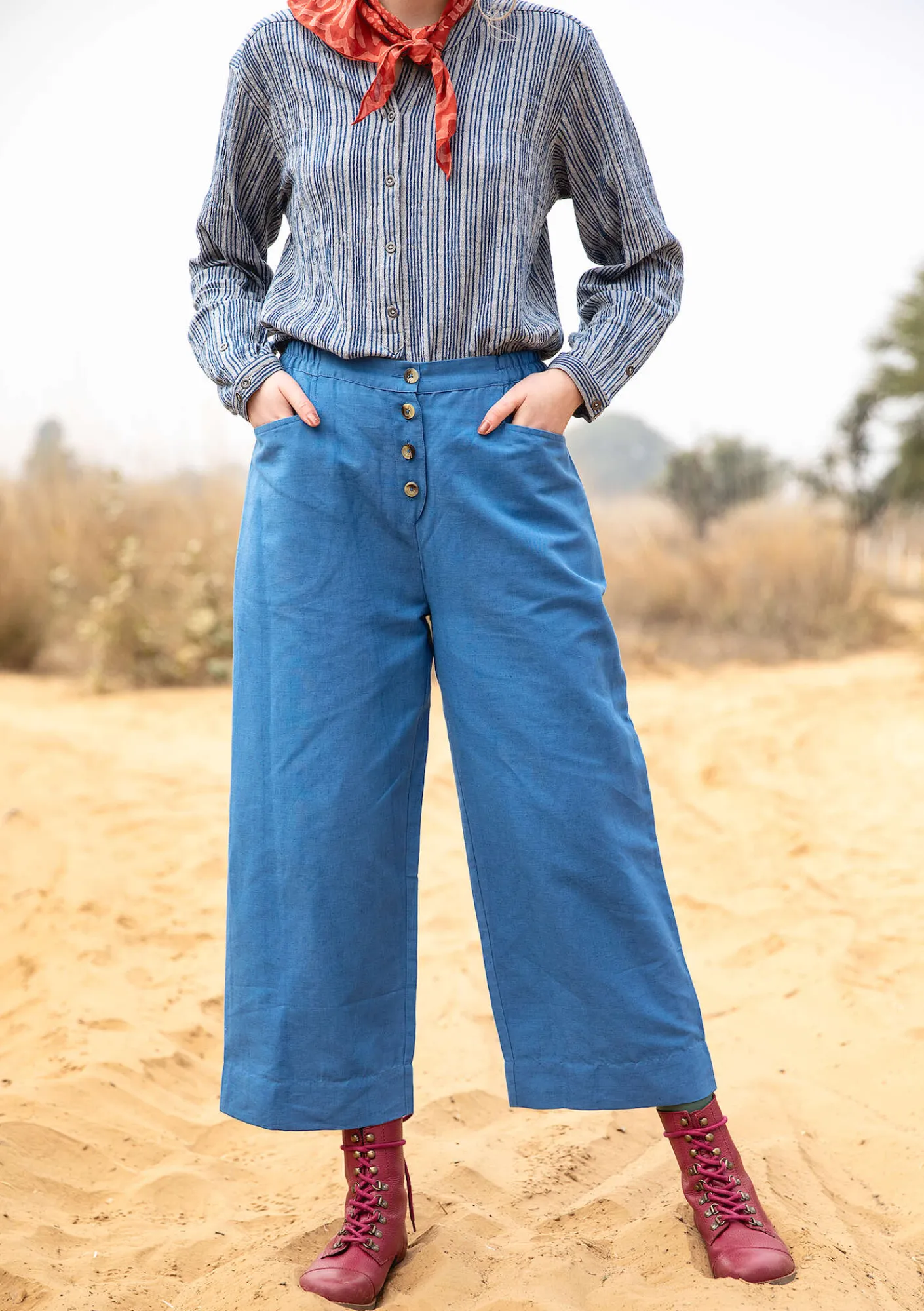 Gudrun Sjödén Hosen>Webhose aus Leinen/Bio-Baumwolle Leinenblau